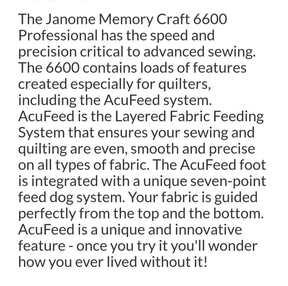 Janome Memory craft 6600 computerized sew machine - Picture 6 of 8